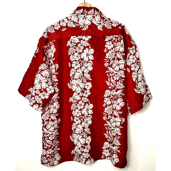 Aloha Joe Mens Hawaiian Shirt Tropical Vacation Hibiscus Floral Pocket Red 2XL - Picture 2 of 12